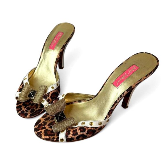 Leopard Print Open-toe Heels with Bow Details - Picture 1 of 8